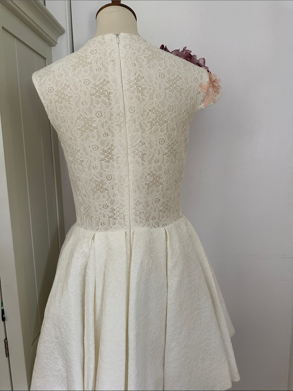 Bridal shower White Lace Dress with Pink Floral Appliqué and Purple Accent - Picture 3 of 4